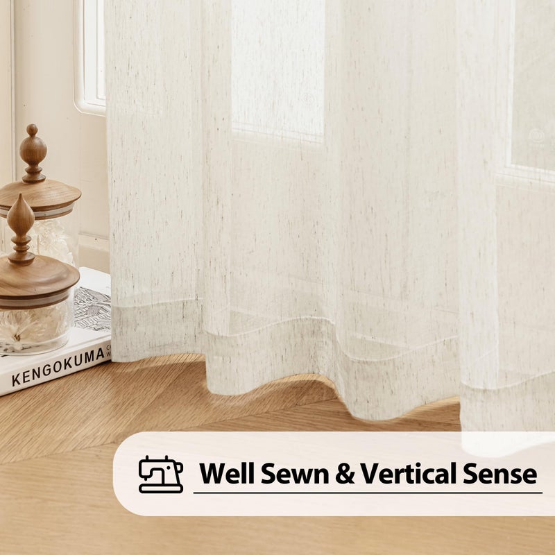FMFUNCTEX Linen Sheer Curtains for Bedroom, Beige Curtains 54 inch Length for Living Room, Natural Flax Blend Window Draperies for Farmhouse Curtain, Rod Pocket 2 Panels - Image 5